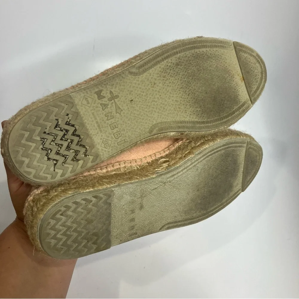 Manebi Hamptons platform espadrille slip on shoes suede womens size 38 peach tan